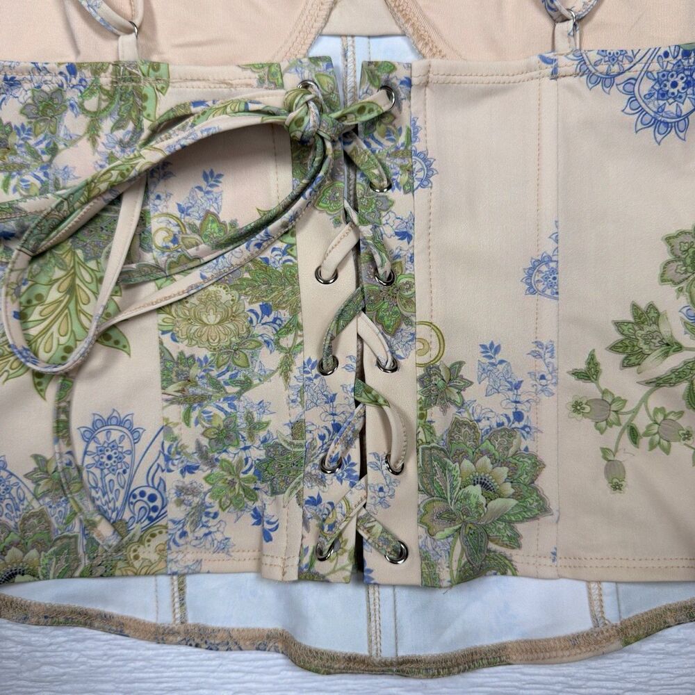 Edikted Garden Party Corset Top Floral Lace Up Bustier Ivory Mix L NWT Festival - Picture 10 of 12